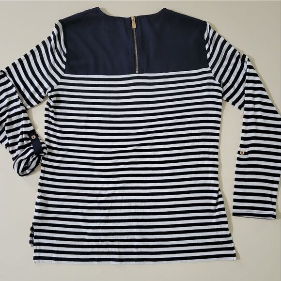 Chaus Women's Navy Stripe Zipper Back Long Sleeve Top - Picture 10 of 10